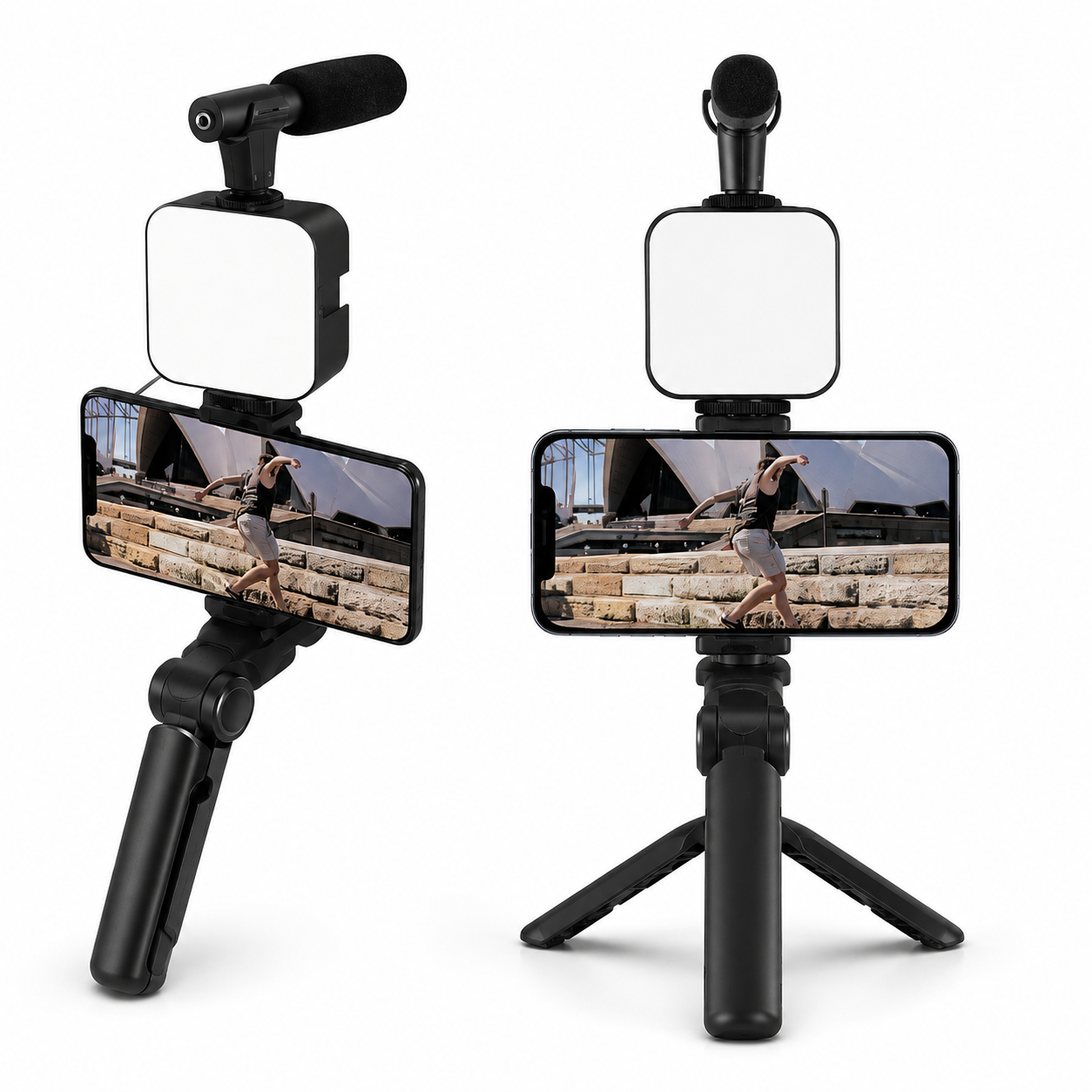 AY-49 Video Making Kit for Mobile Phone – Vlogging Tripod Set with LED Fill Light, Microphone, Phone Holder & Remote for Live Streaming