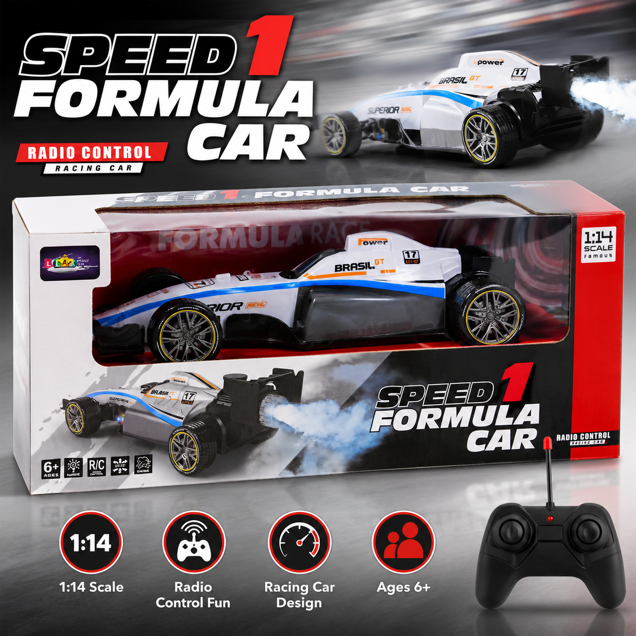 1:14 Scale Speed Formula RC Car Toy – Radio Control Racing Car with Remote, Kids Formula Style Sports Car Toy for Boys 6+ Years - Image 2