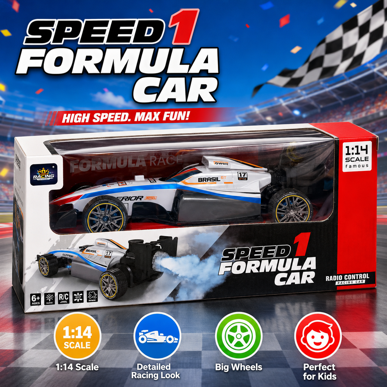 1:14 Scale Speed Formula RC Car Toy – Radio Control Racing Car with Remote, Kids Formula Style Sports Car Toy for Boys 6+ Years - Image 4