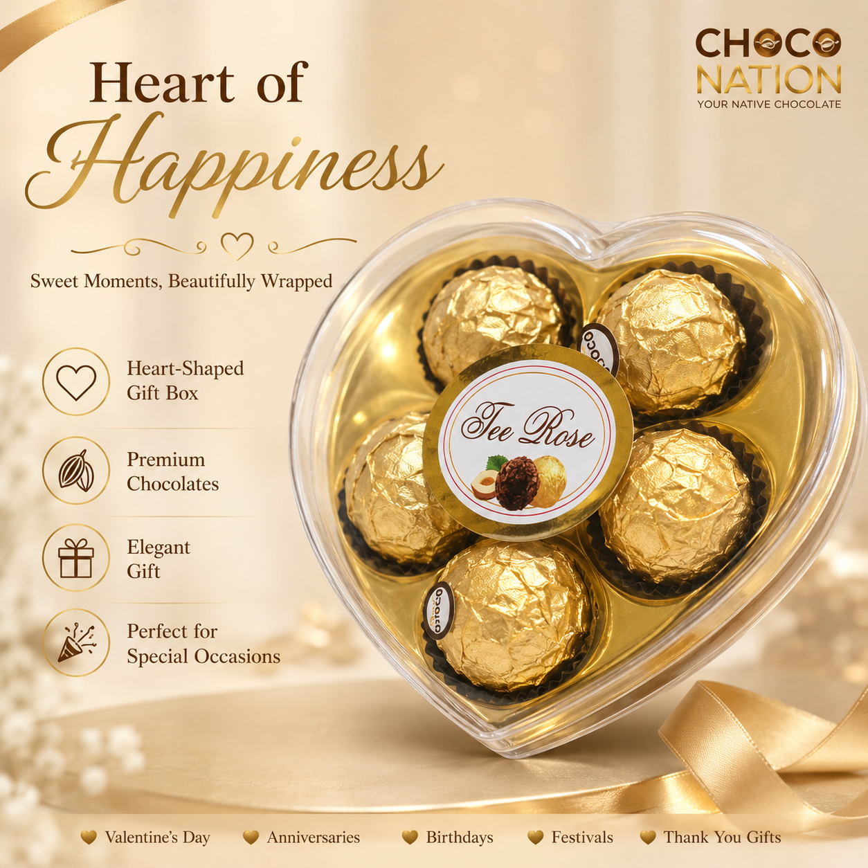 Heart Shape Chocolate Gift Box 5 Pcs – Gold Foil Wrapped Chocolate Balls, Cute Candy Gift Pack for Birthday, Wedding, Valentine & Party Favors - Image 5