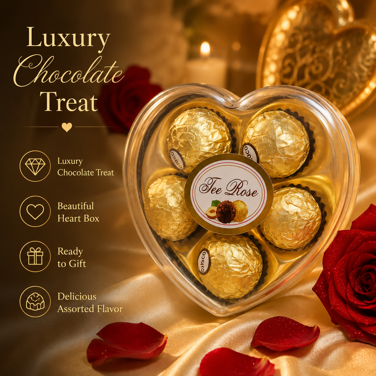 Heart Shape Chocolate Gift Box 5 Pcs – Gold Foil Wrapped Chocolate Balls, Cute Candy Gift Pack for Birthday, Wedding, Valentine & Party Favors - Image 6