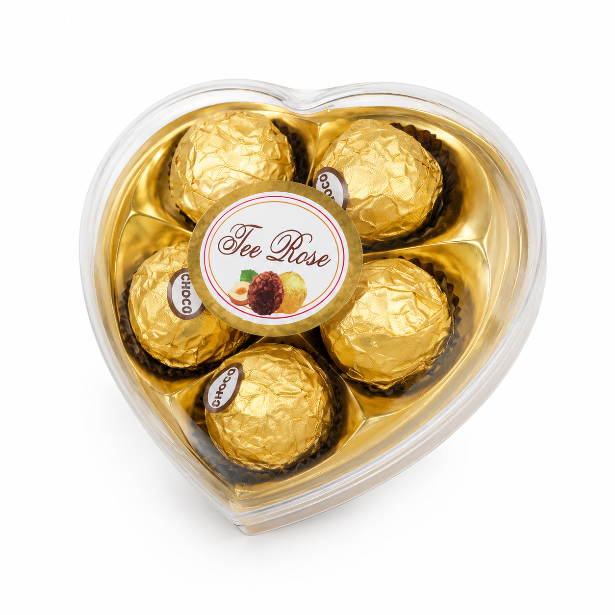 Heart Shape Chocolate Gift Box 5 Pcs – Gold Foil Wrapped Chocolate Balls, Cute Candy Gift Pack for Birthday, Wedding, Valentine & Party Favors