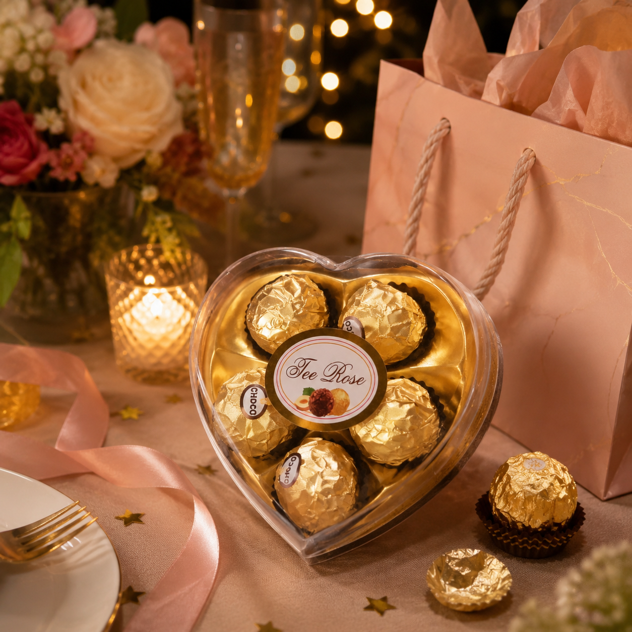 Heart Shape Chocolate Gift Box 5 Pcs – Gold Foil Wrapped Chocolate Balls, Cute Candy Gift Pack for Birthday, Wedding, Valentine & Party Favors - Image 2