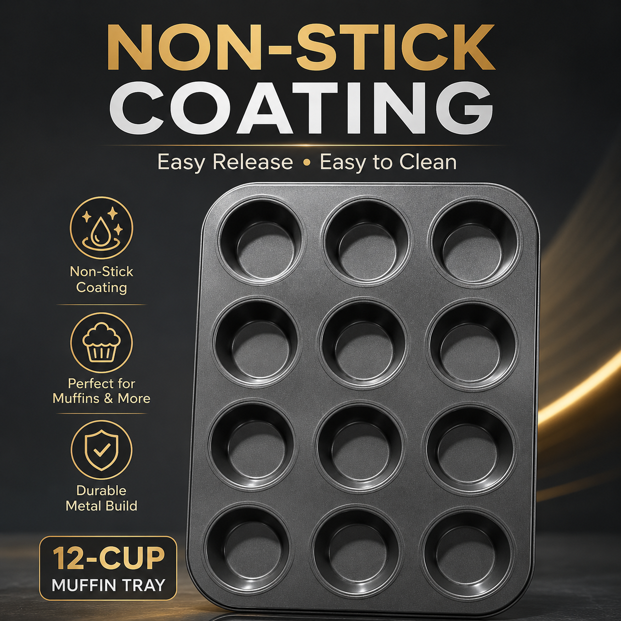 12-Cup Non-Stick Muffin and Cupcake Baking Tray – Carbon Steel Oven Pan - Image 3