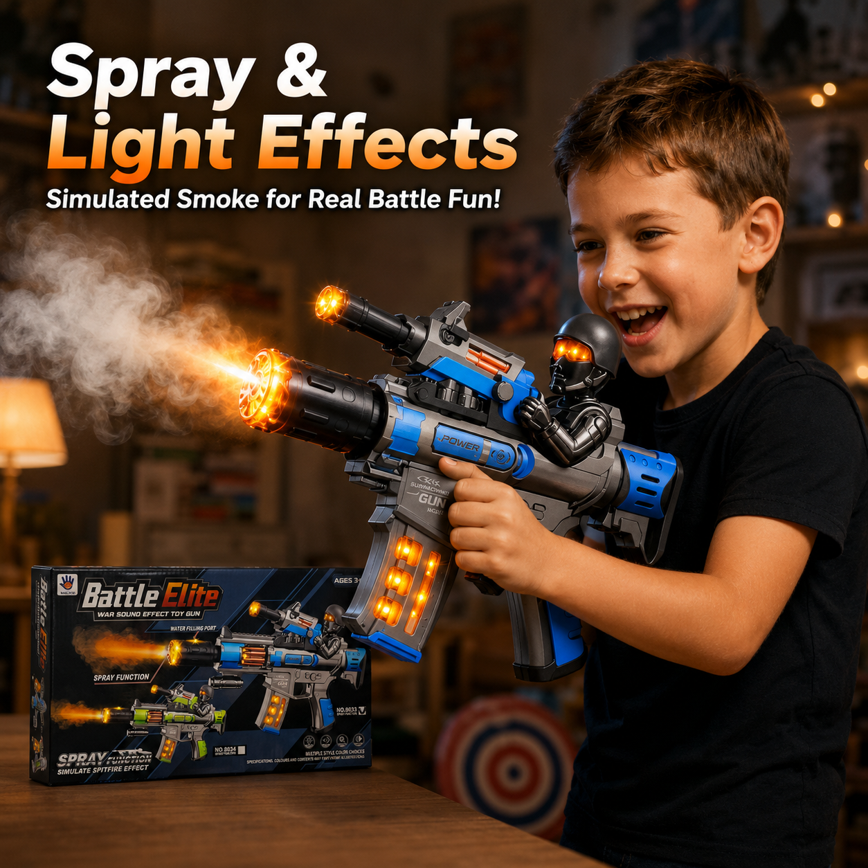 Battle Elite 8033 Battery-Operated Toy Gun with Spray, Lights, Music & Sound Effects for Kids - Image 6