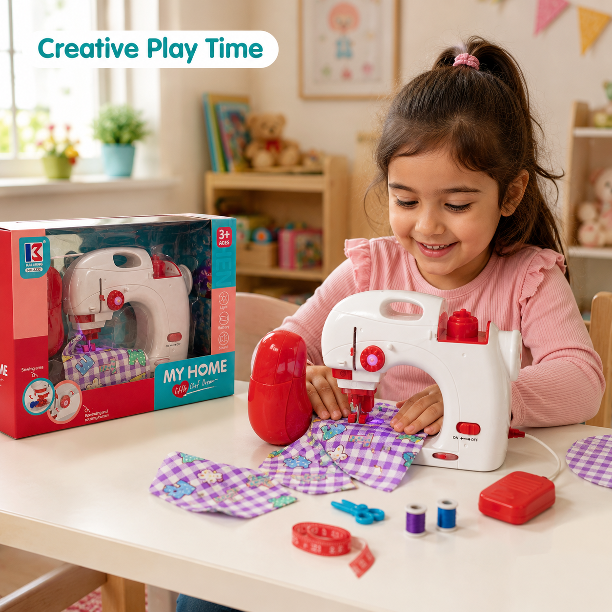 Kai-Ming 3232 Kids Battery-Operated Toy Sewing Machine with Light and Sound – Ages 3+ - Image 4