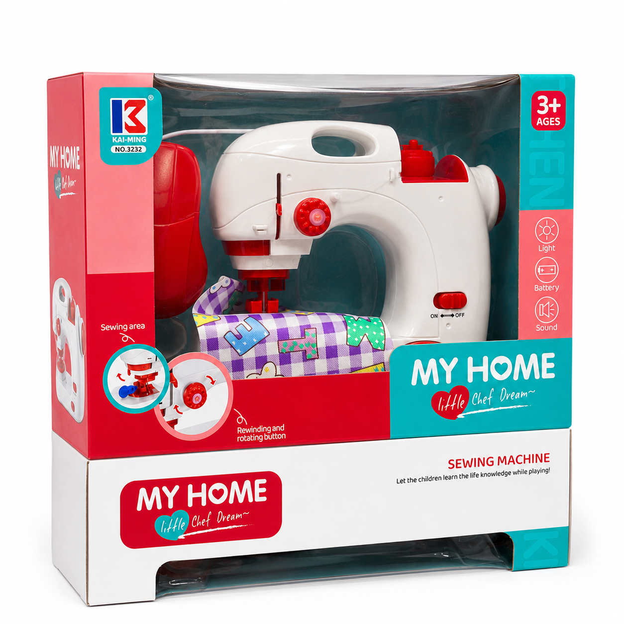 Kai-Ming 3232 Kids Battery-Operated Toy Sewing Machine with Light and Sound – Ages 3+