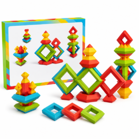 Colourful Geometric Puzzle Building Blocks Set – Educational Stacking & Construction Toy for Kids 3+