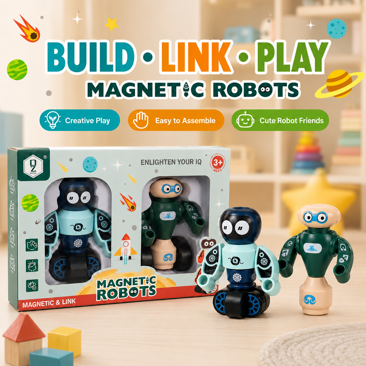 Dezhi Magnetic Robots DIY Building Toy Set for Kids – 2 Connectable Robot Figures, HD363A, Ages 3+ - Image 9