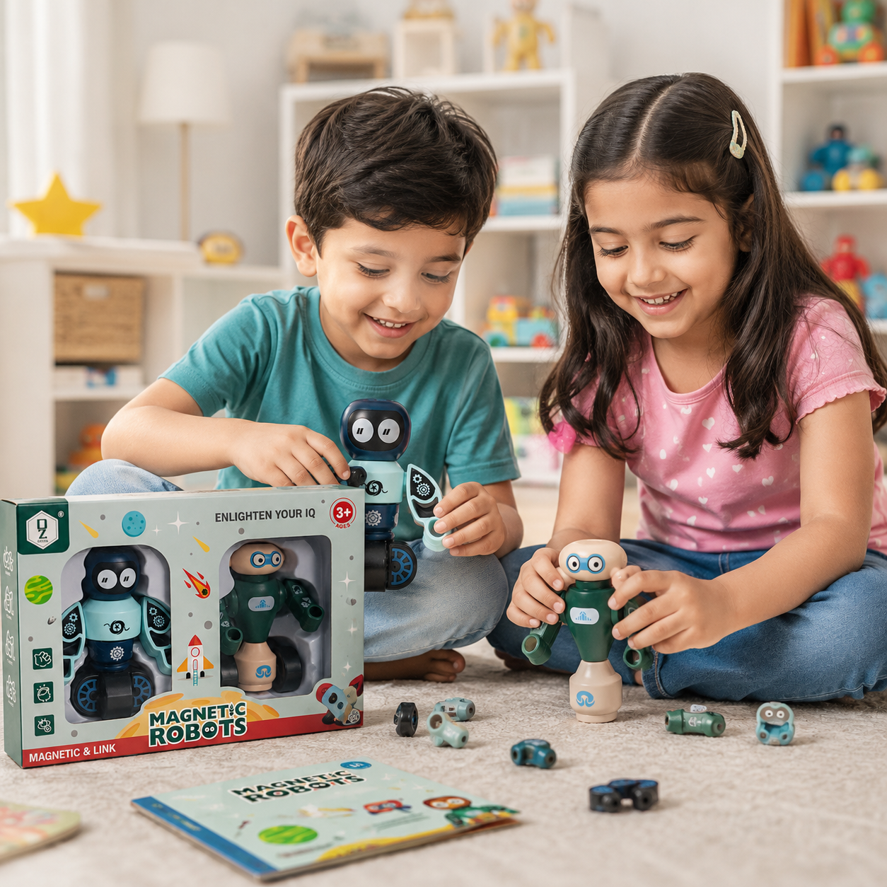Dezhi Magnetic Robots DIY Building Toy Set for Kids – 2 Connectable Robot Figures, HD363A, Ages 3+ - Image 7