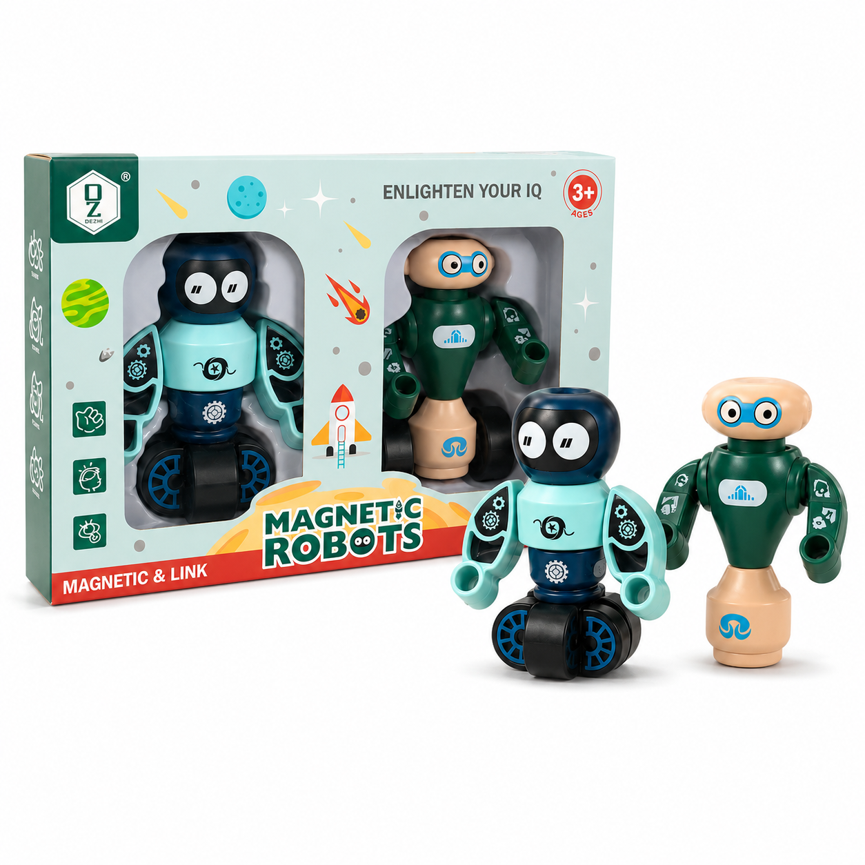 Dezhi Magnetic Robots DIY Building Toy Set for Kids – 2 Connectable Robot Figures, HD363A, Ages 3+