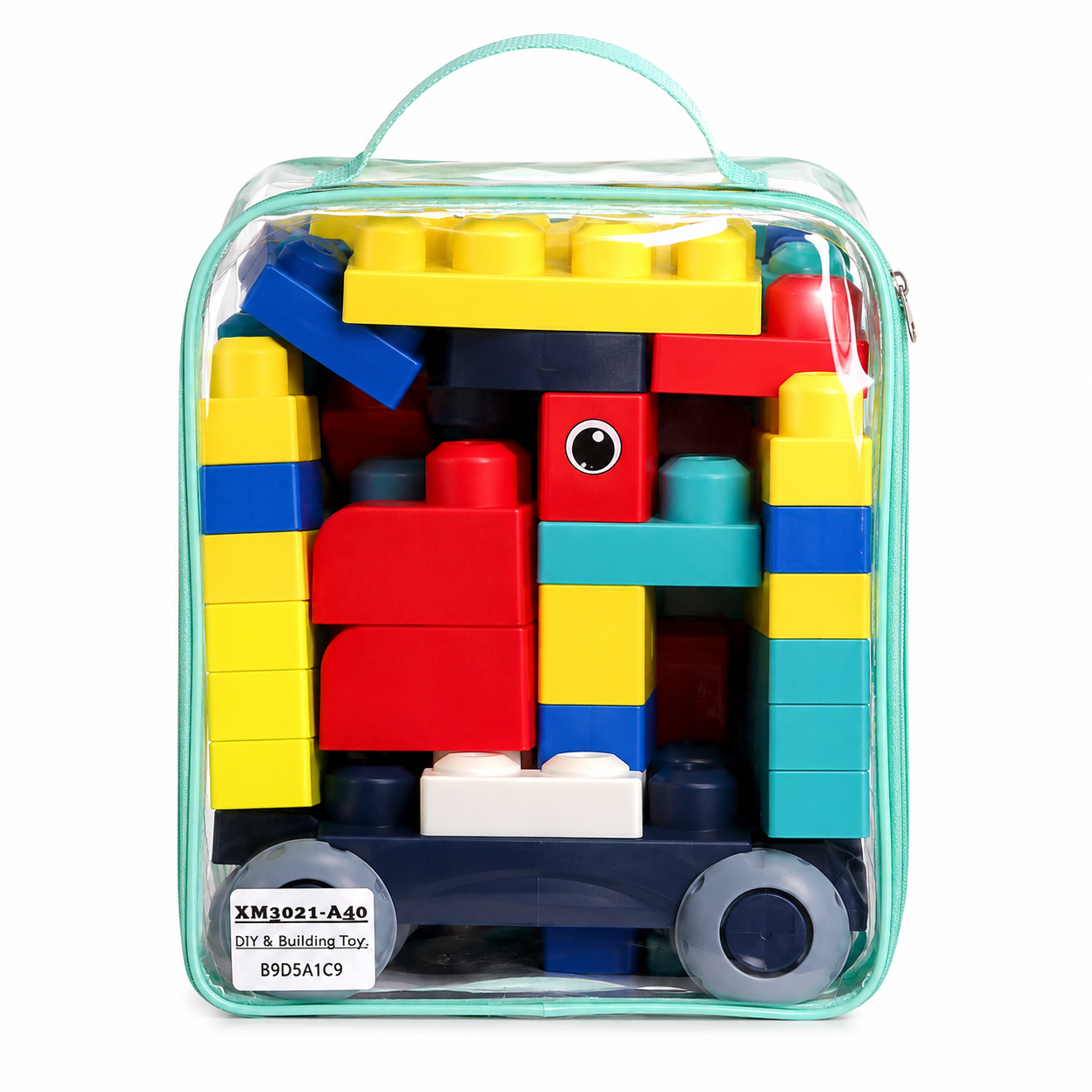 Kids DIY Building Blocks Set with Wheels and Storage Bag – Colourful Construction Toy - Image 2