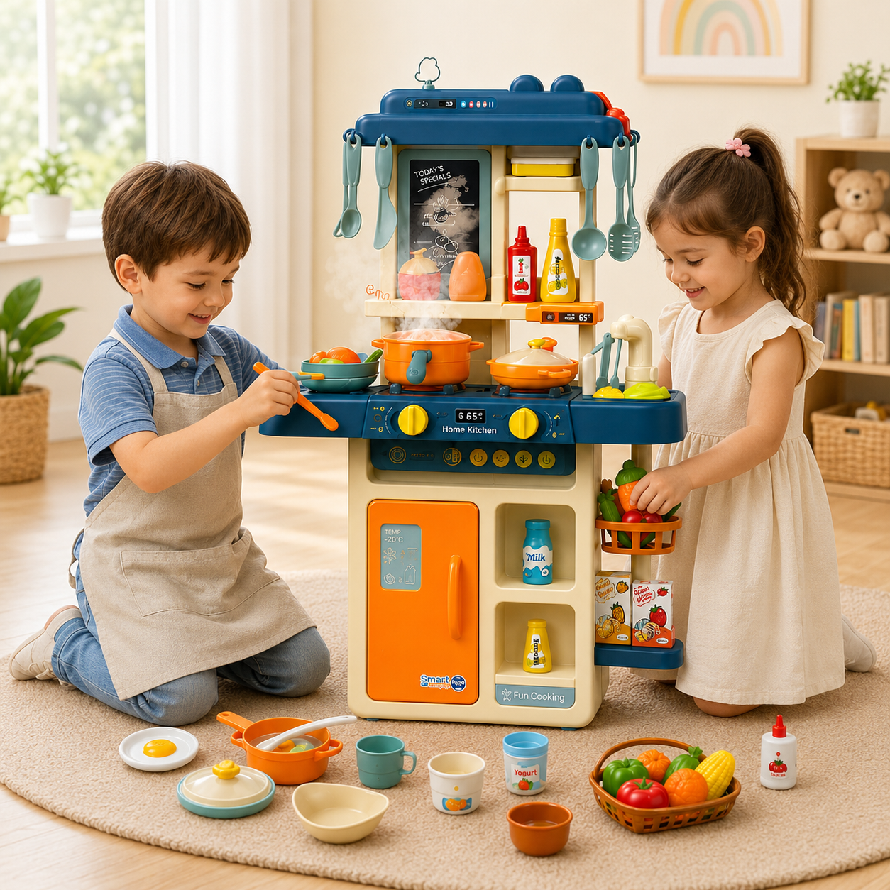 42-Piece Kids Spraying Mist Kitchen Playset with Steam, Lights, Sounds, Sink & Cooking Accessories - Image 3