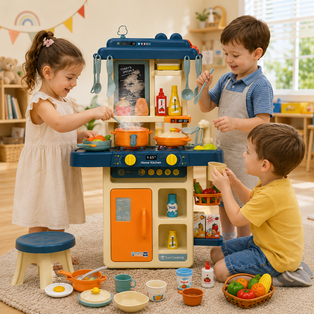 42-Piece Kids Spraying Mist Kitchen Playset with Steam, Lights, Sounds, Sink & Cooking Accessories - Image 2