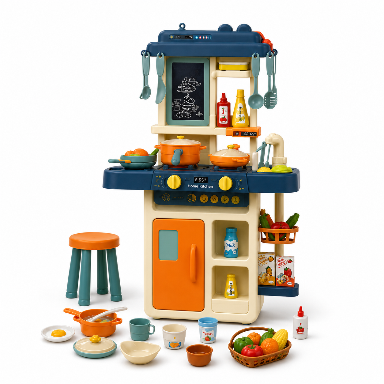 42-Piece Kids Spraying Mist Kitchen Playset with Steam, Lights, Sounds, Sink & Cooking Accessories - Image 10