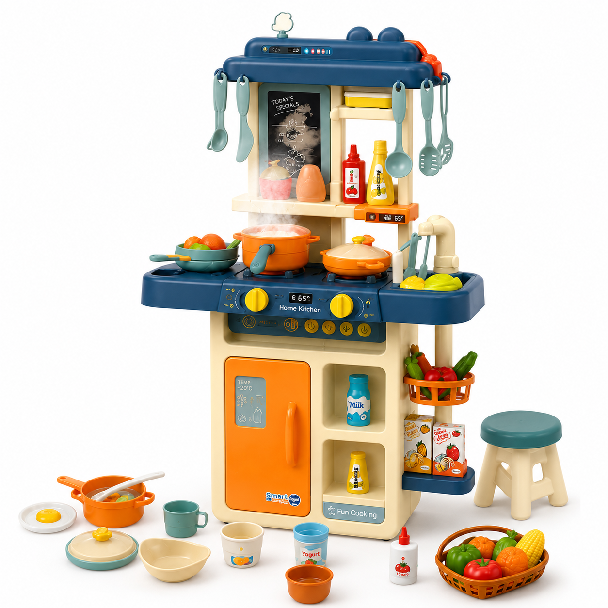 42-Piece Kids Spraying Mist Kitchen Playset with Steam, Lights, Sounds, Sink & Cooking Accessories