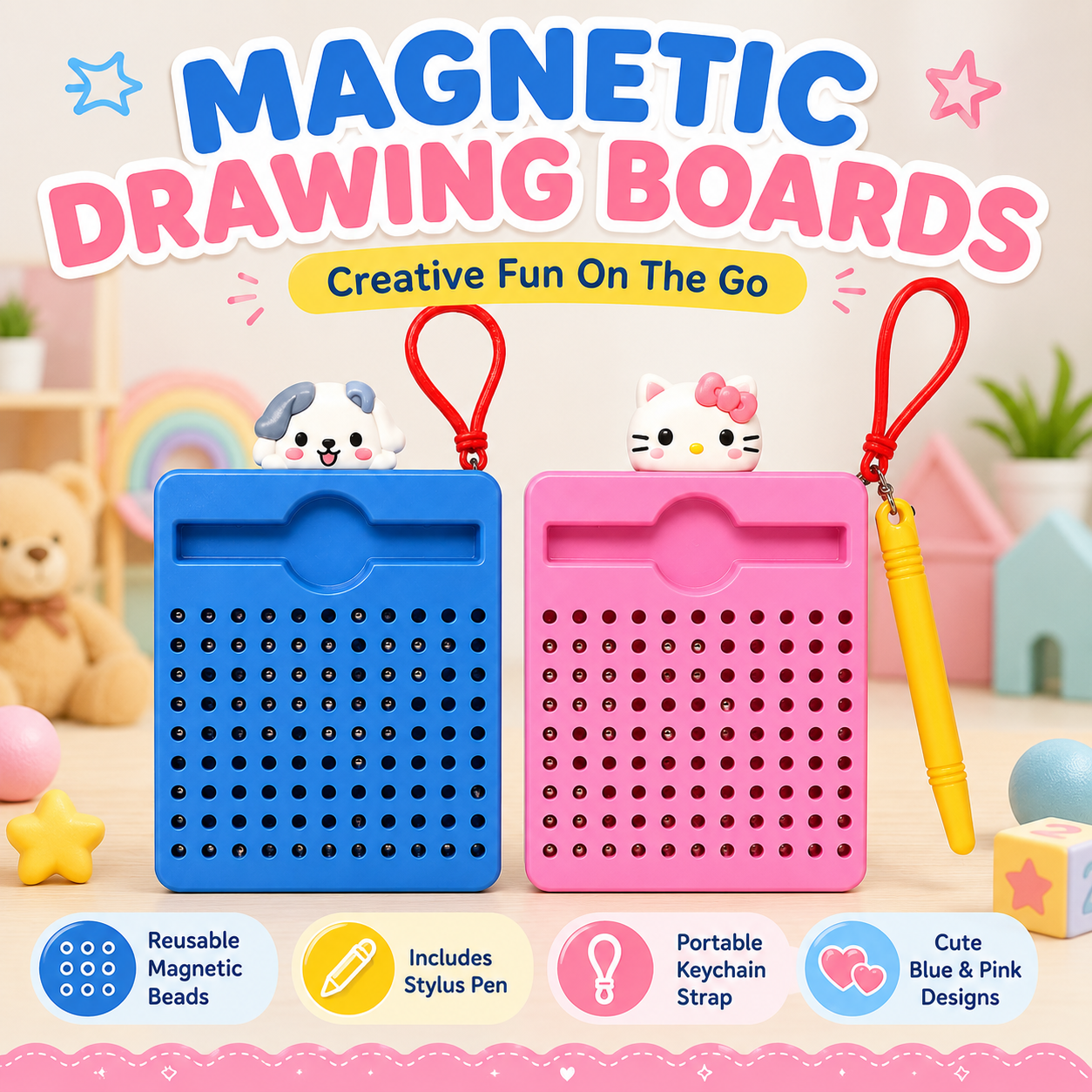 Mini Magnetic Bead Drawing Board with Stylus & Keychain – Pocket Sensory Writing Toy for Kids - Image 7
