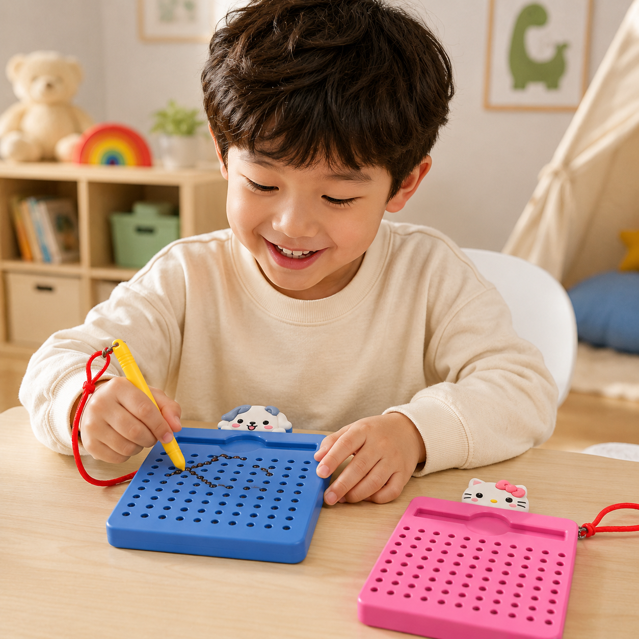 Mini Magnetic Bead Drawing Board with Stylus & Keychain – Pocket Sensory Writing Toy for Kids - Image 2