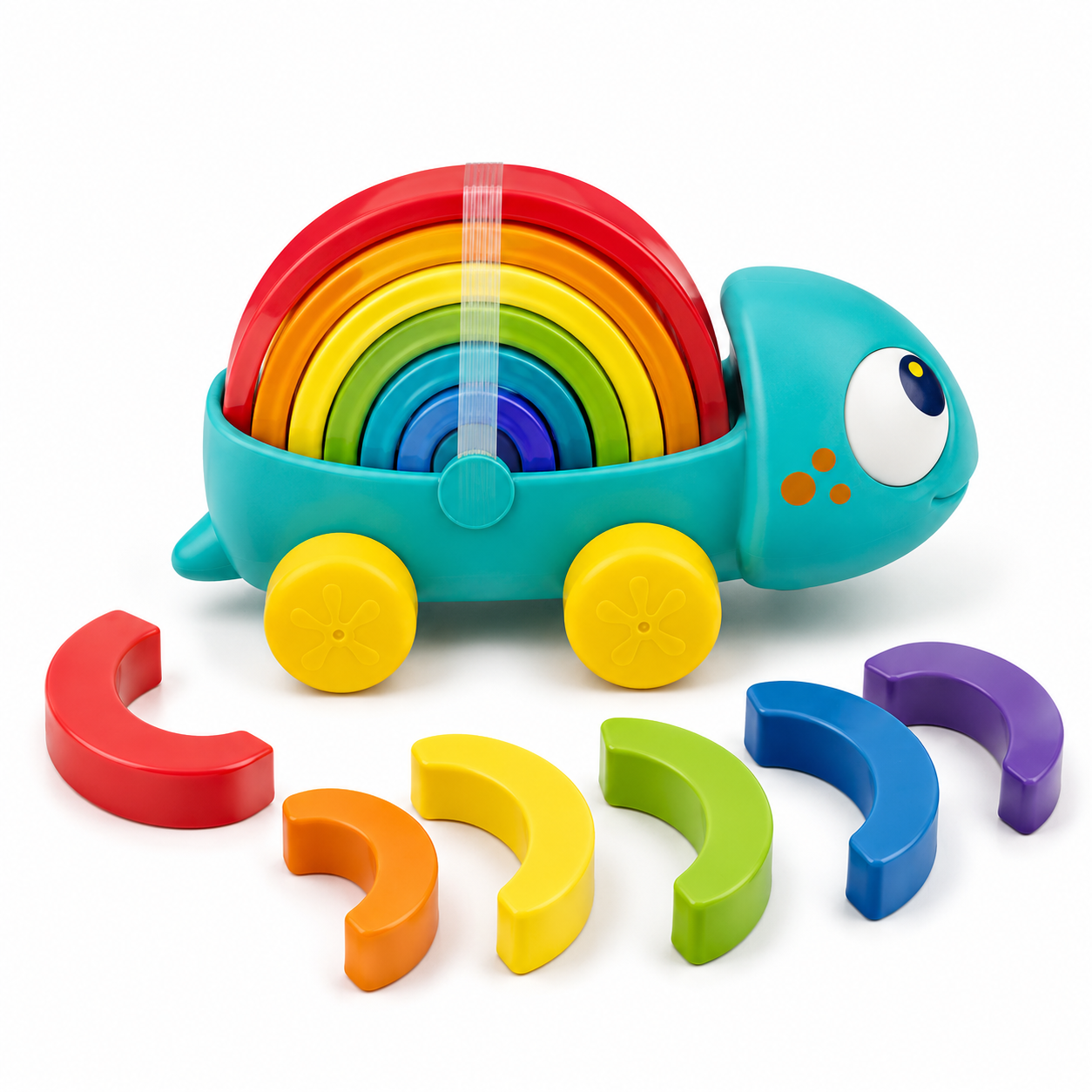 Hola Rainbow Chameleon Pull-Along Toy with Montessori Stacking Arches – Educational Toddler Toy 18–60 Months - Image 2