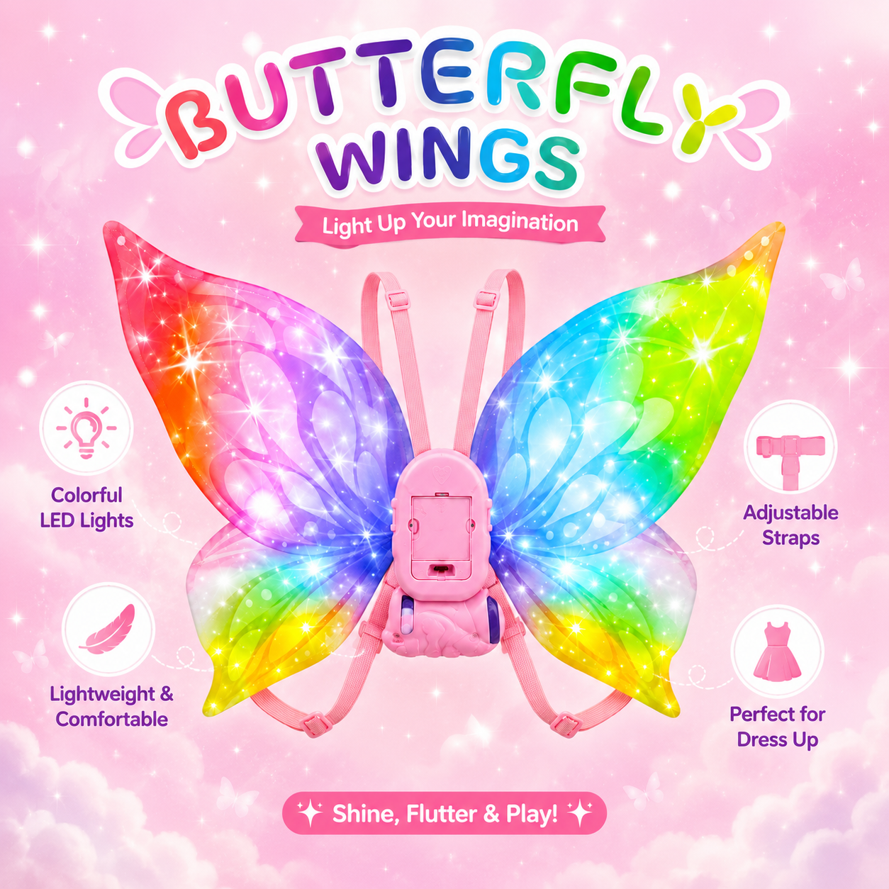 Light-Up Butterfly Wings Costume for Kids with Music, Moving Wings & Adjustable Straps - Image 9