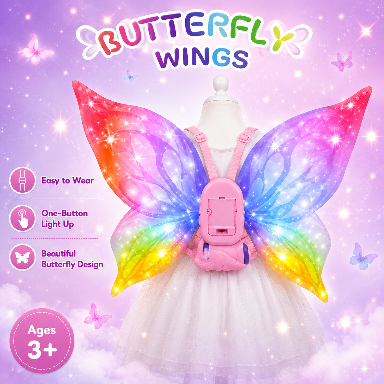 Light-Up Butterfly Wings Costume for Kids with Music, Moving Wings & Adjustable Straps - Image 8
