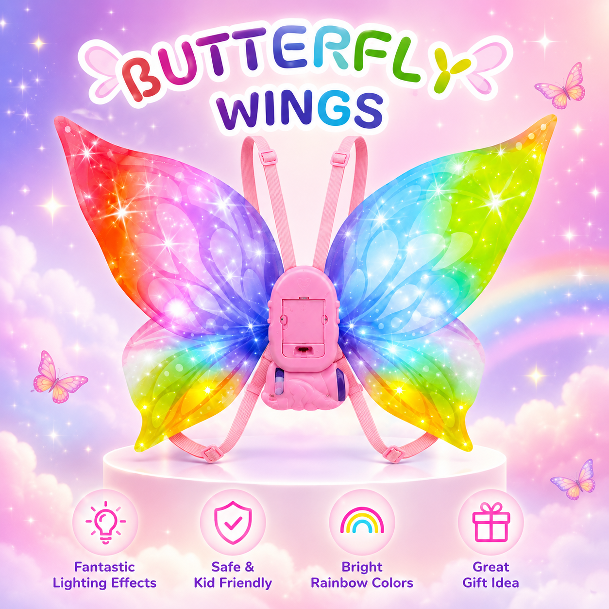 Light-Up Butterfly Wings Costume for Kids with Music, Moving Wings & Adjustable Straps - Image 7