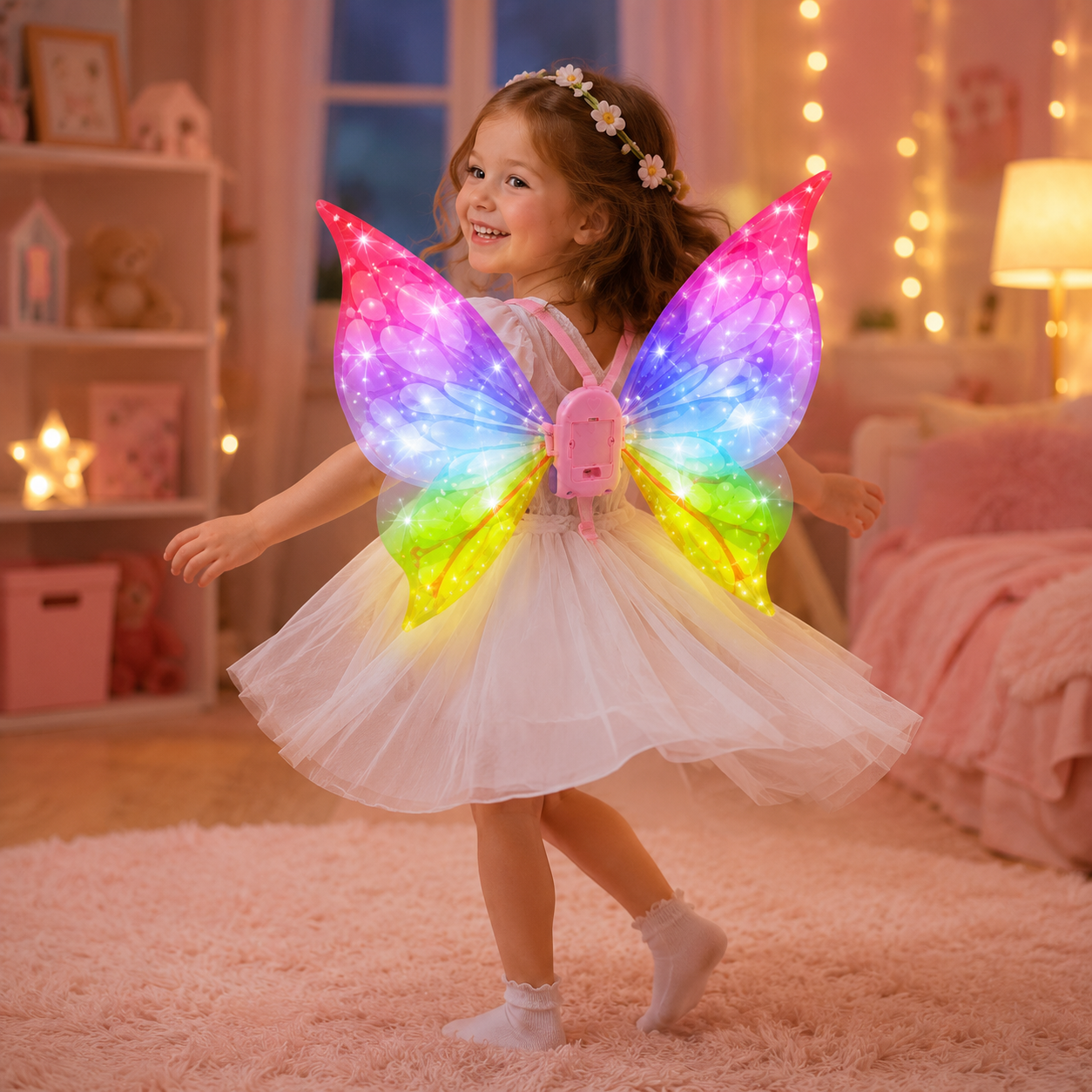 Light-Up Butterfly Wings Costume for Kids with Music, Moving Wings & Adjustable Straps - Image 4