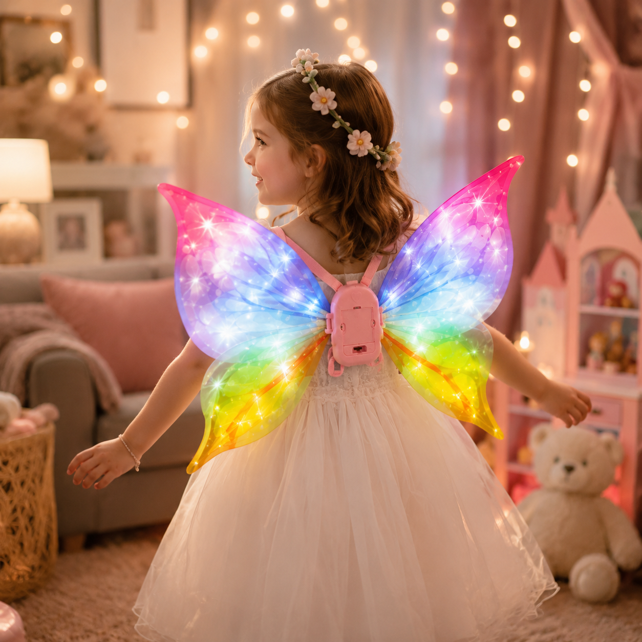 Light-Up Butterfly Wings Costume for Kids with Music, Moving Wings & Adjustable Straps - Image 3