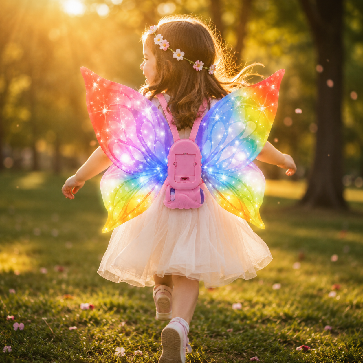 Light-Up Butterfly Wings Costume for Kids with Music, Moving Wings & Adjustable Straps - Image 2