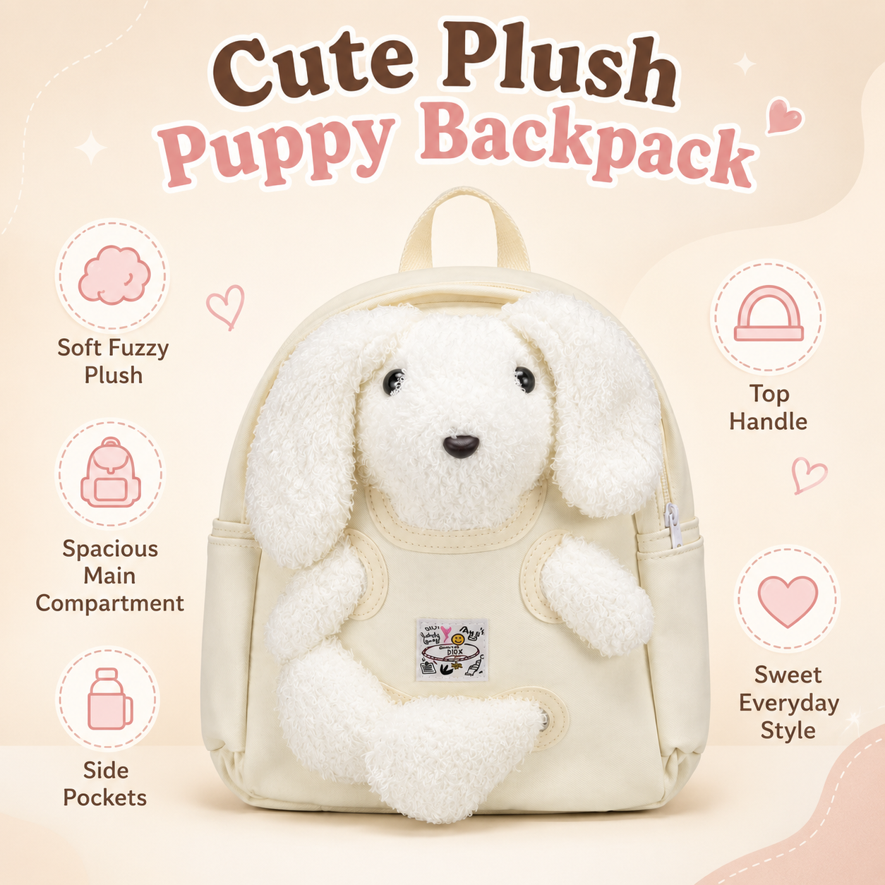 Cute Plush Puppy Backpack for Kids – Soft White Dog School Bag with Adjustable Straps - Image 7