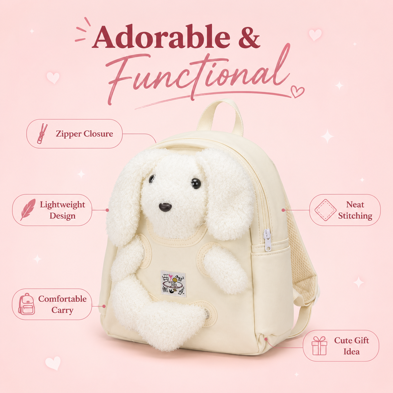 Cute Plush Puppy Backpack for Kids – Soft White Dog School Bag with Adjustable Straps - Image 8