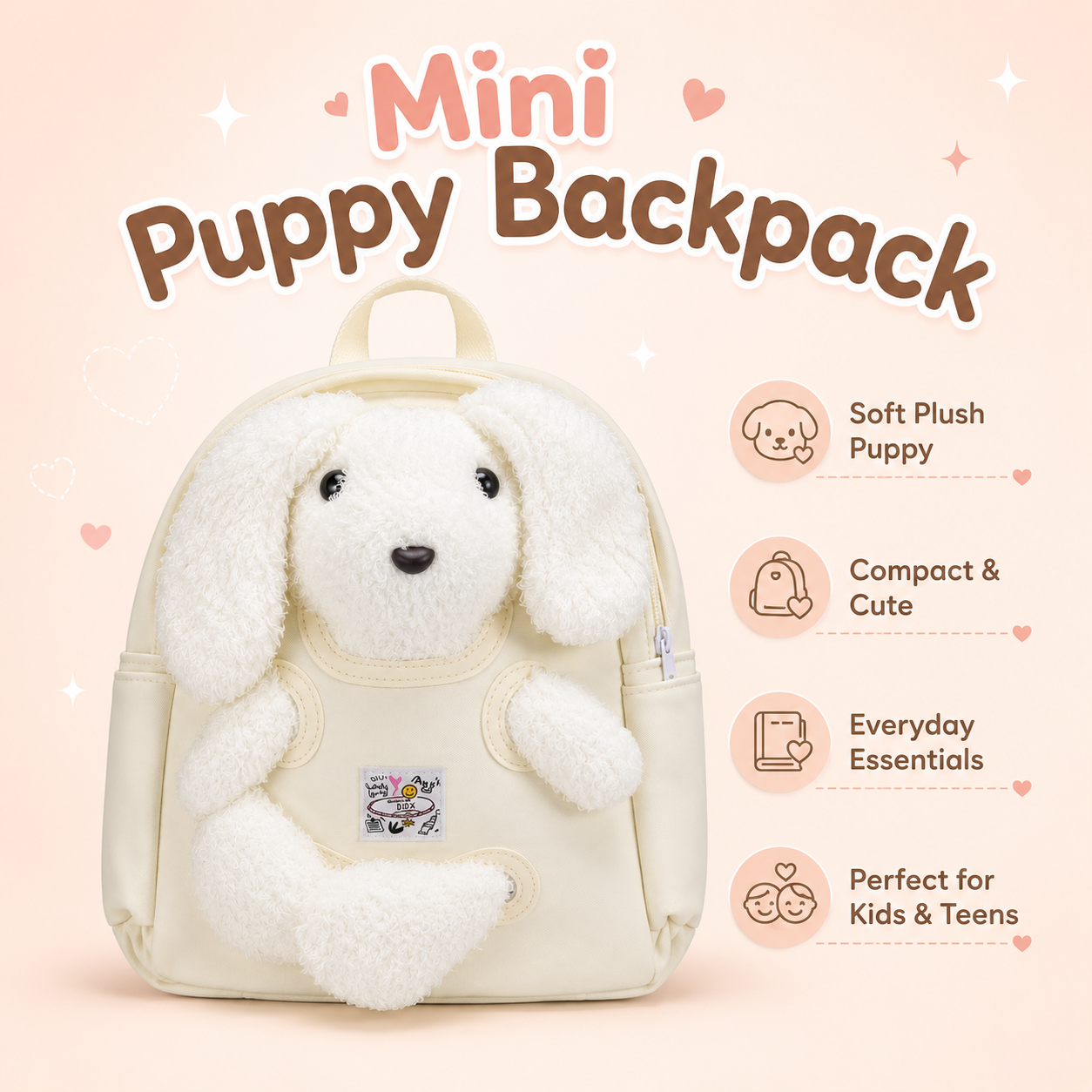 Cute Plush Puppy Backpack for Kids – Soft White Dog School Bag with Adjustable Straps - Image 6