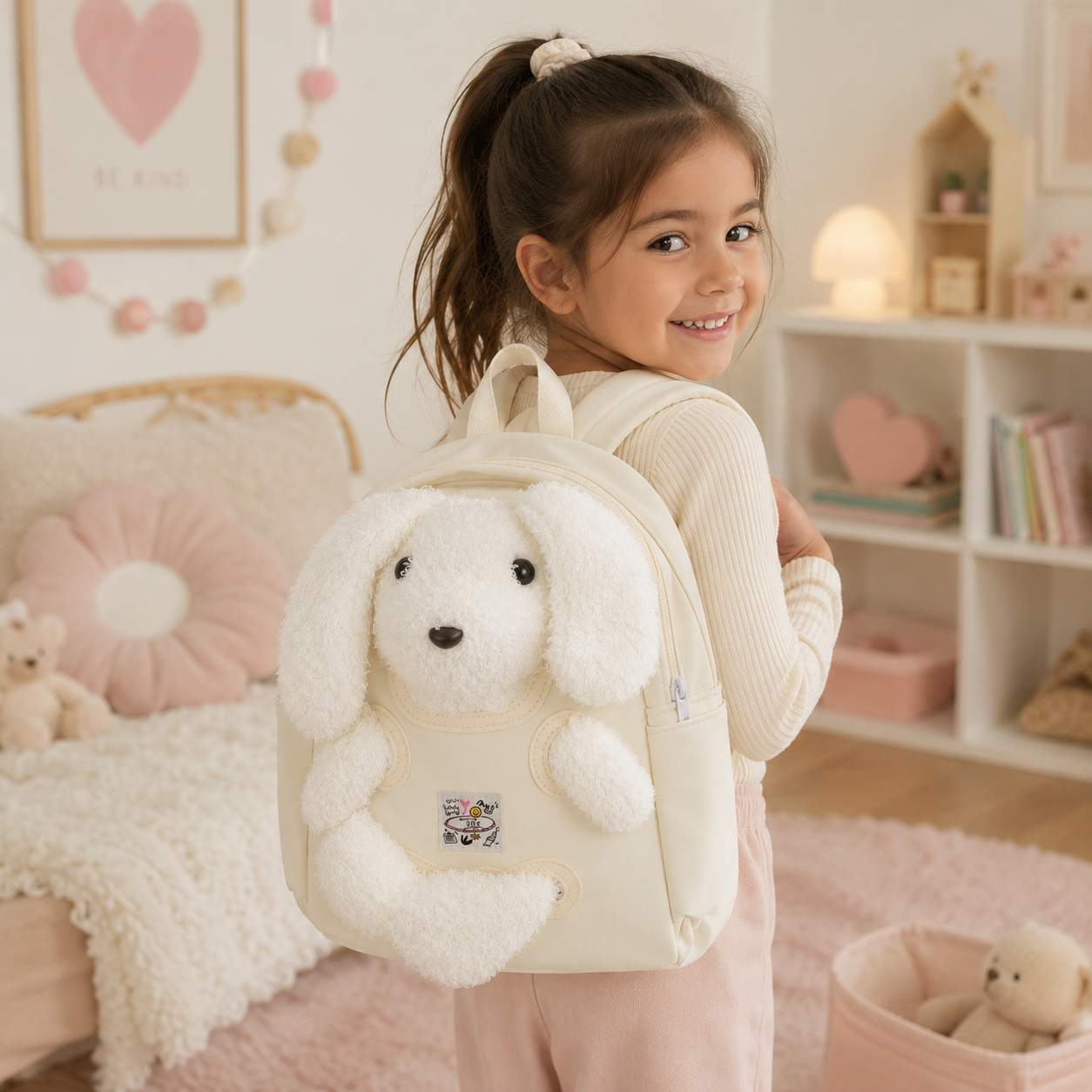 Cute Plush Puppy Backpack for Kids – Soft White Dog School Bag with Adjustable Straps - Image 4
