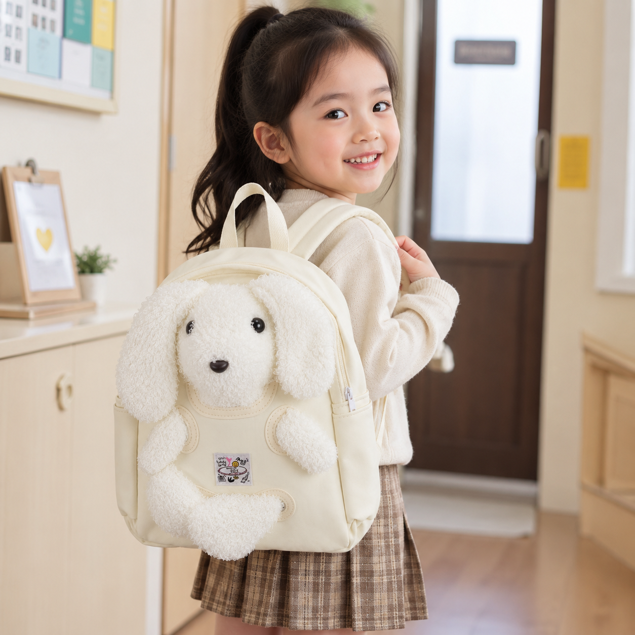 Cute Plush Puppy Backpack for Kids – Soft White Dog School Bag with Adjustable Straps - Image 3