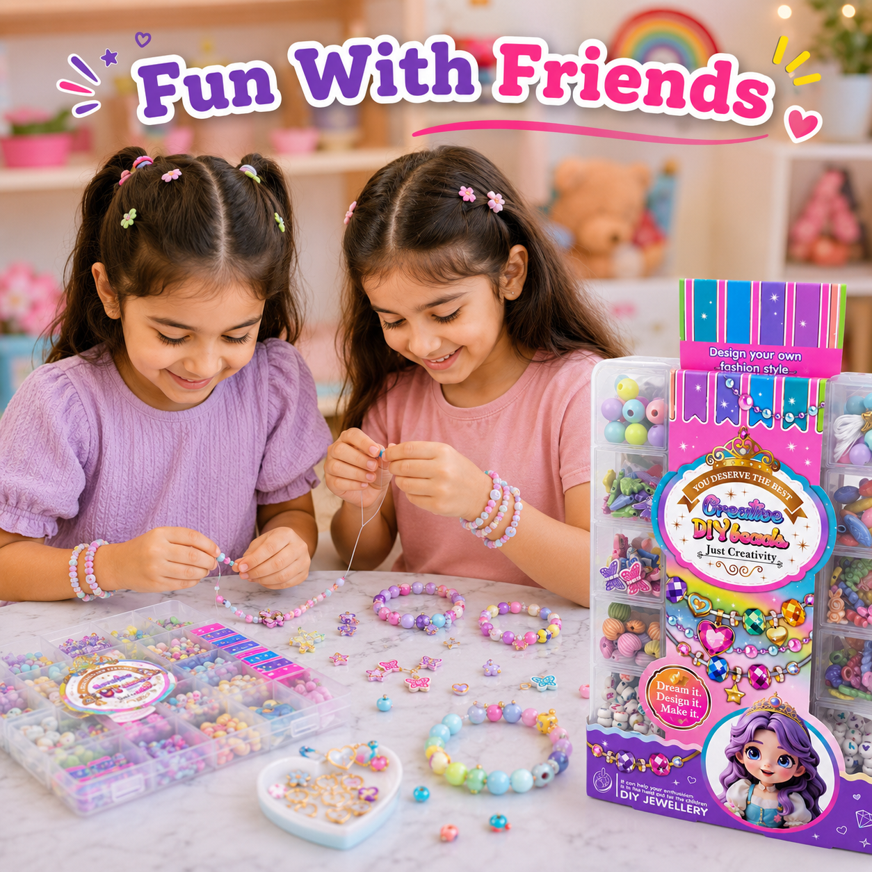 Creative DIY Beads Jewellery-Making Kit for Kids – Bracelet and Necklace Craft Set with Storage Box - Image 6