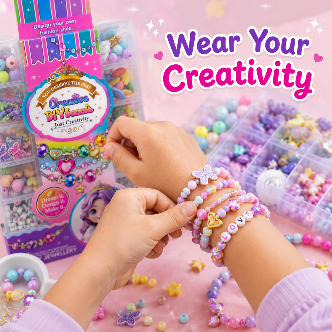 Creative DIY Beads Jewellery-Making Kit for Kids – Bracelet and Necklace Craft Set with Storage Box - Image 7