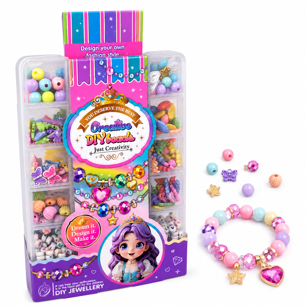Creative DIY Beads Jewellery-Making Kit for Kids – Bracelet and Necklace Craft Set with Storage Box