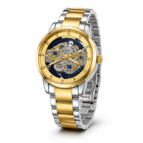 FORICES 1047G Men’s Automatic Skeleton Mechanical Watch with Silver Metal Bracelet