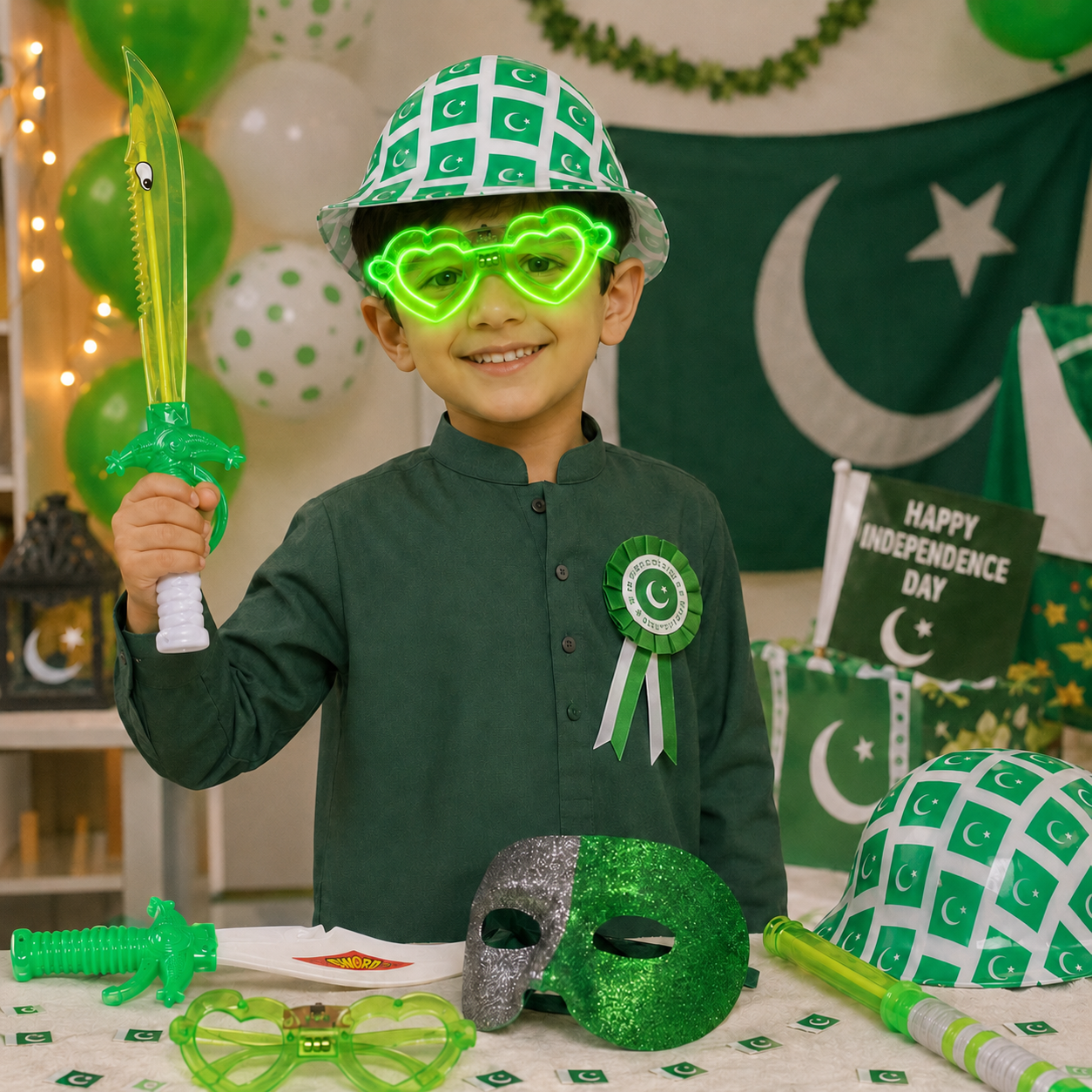 Kids Plastic Toy Sword – Green White Pretend Play Sword Toy for Boys, Costume Party, Role Play & 14 August Fun Toy - Image 4