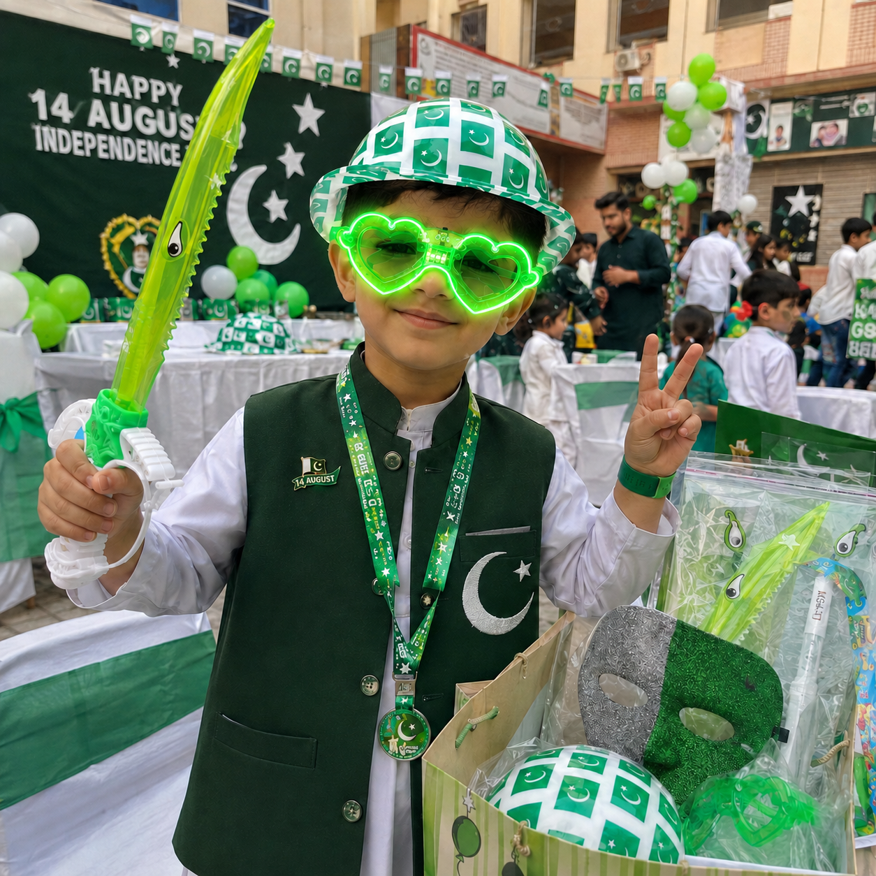 Kids Plastic Toy Sword – Green White Pretend Play Sword Toy for Boys, Costume Party, Role Play & 14 August Fun Toy - Image 6