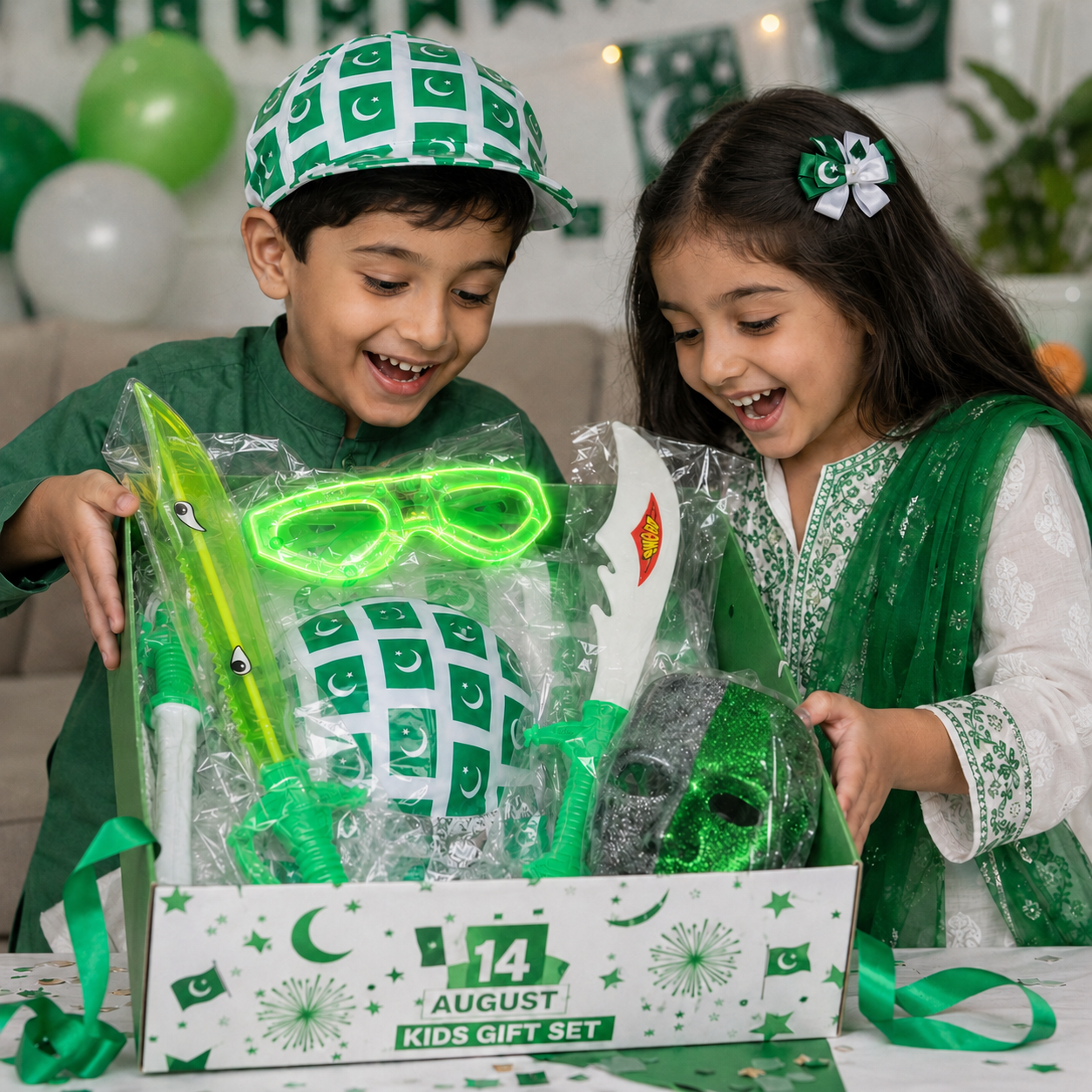 Kids Plastic Toy Sword – Green White Pretend Play Sword Toy for Boys, Costume Party, Role Play & 14 August Fun Toy - Image 3