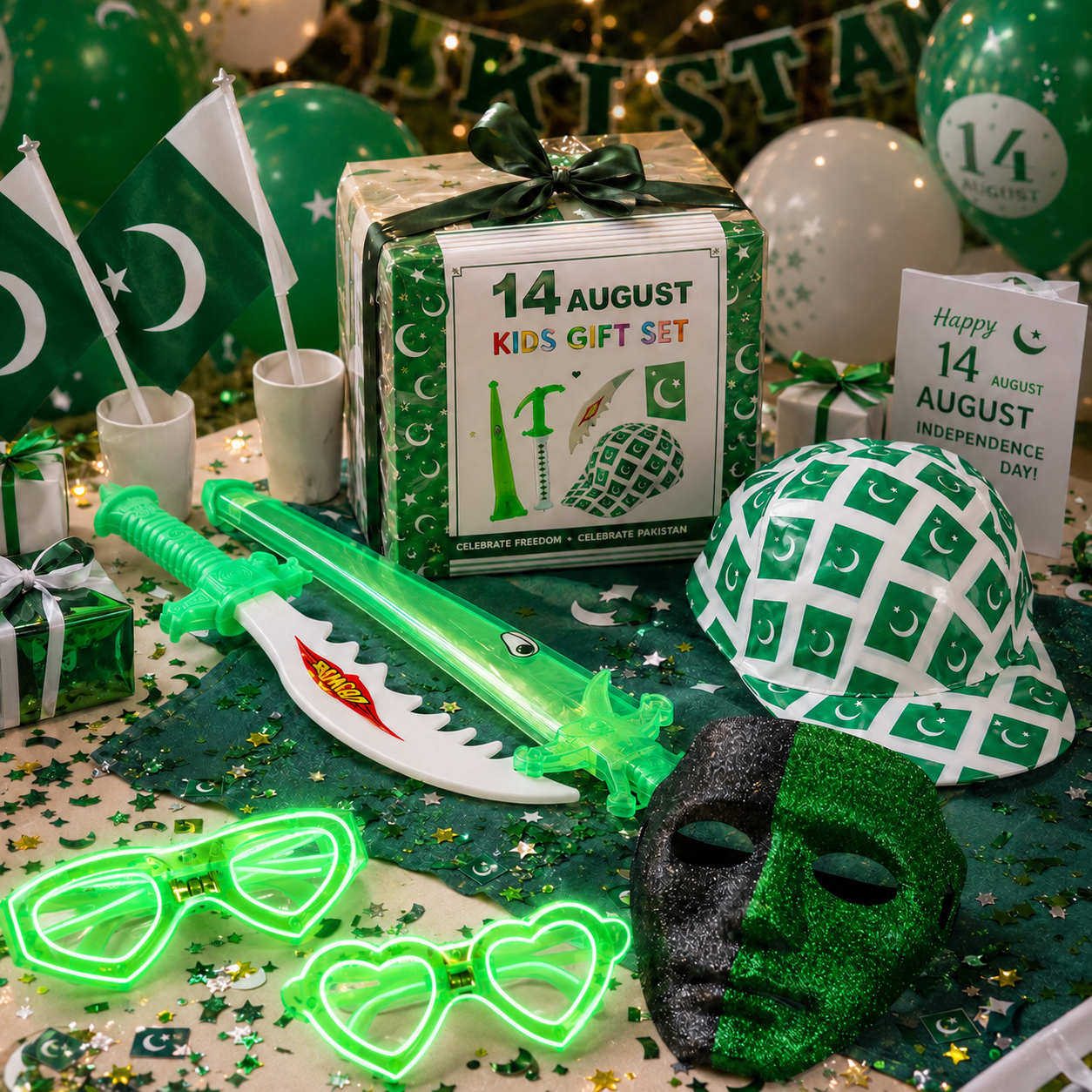 Kids Plastic Toy Sword – Green White Pretend Play Sword Toy for Boys, Costume Party, Role Play & 14 August Fun Toy - Image 2