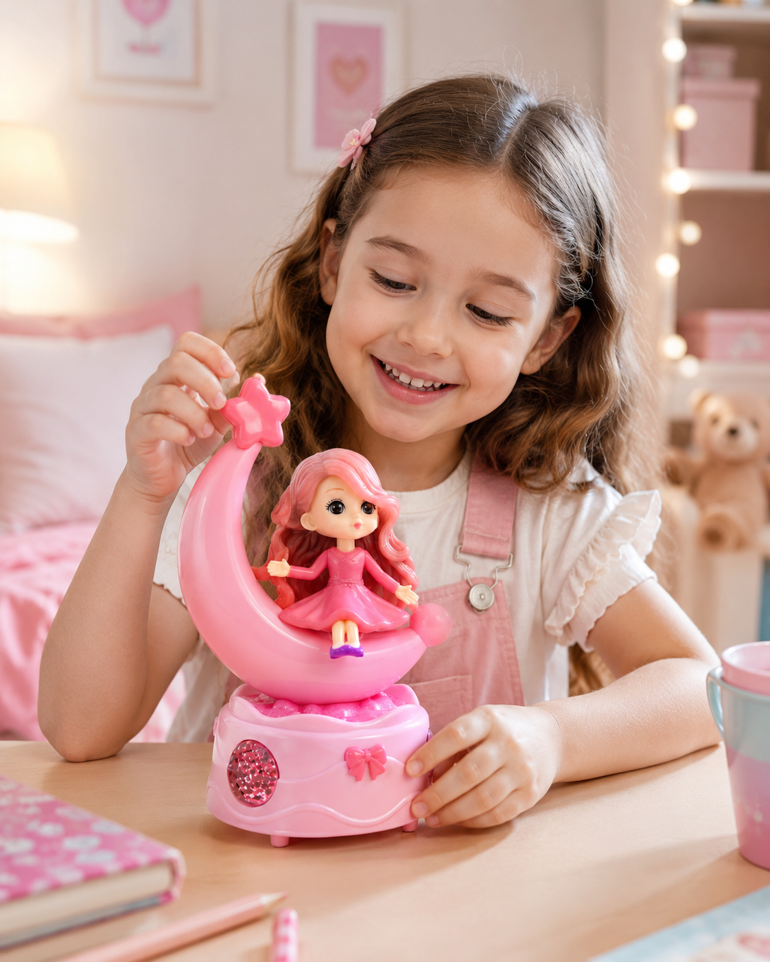 Girls Musical Moon Doll Toy – Battery Operated Princess Doll Sitting on Crescent Moon with Lights & Music – Cute Gift Toy for Girls 3+ Years – Assorted Design - Image 4