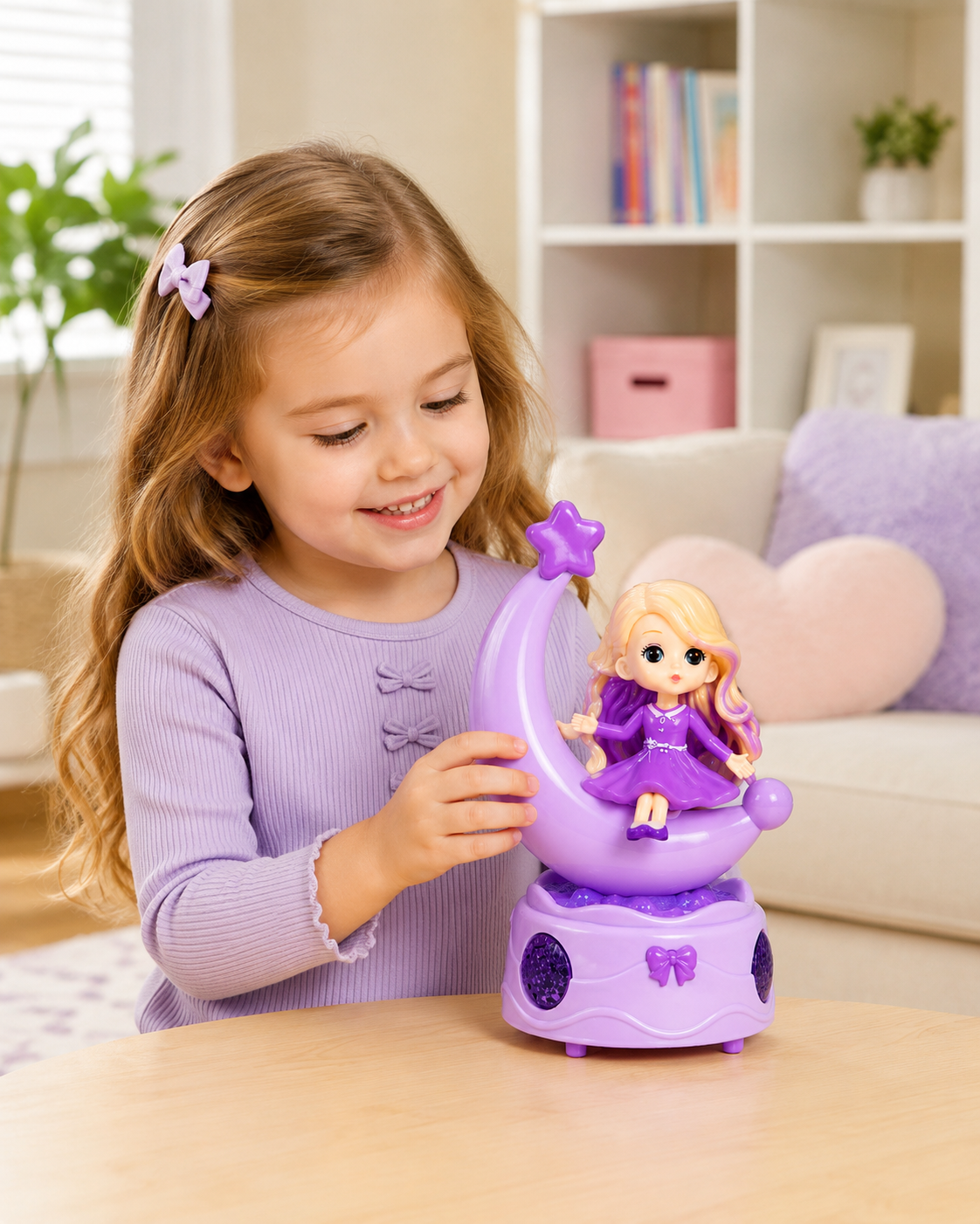 Girls Musical Moon Doll Toy – Battery Operated Princess Doll Sitting on Crescent Moon with Lights & Music – Cute Gift Toy for Girls 3+ Years – Assorted Design - Image 5