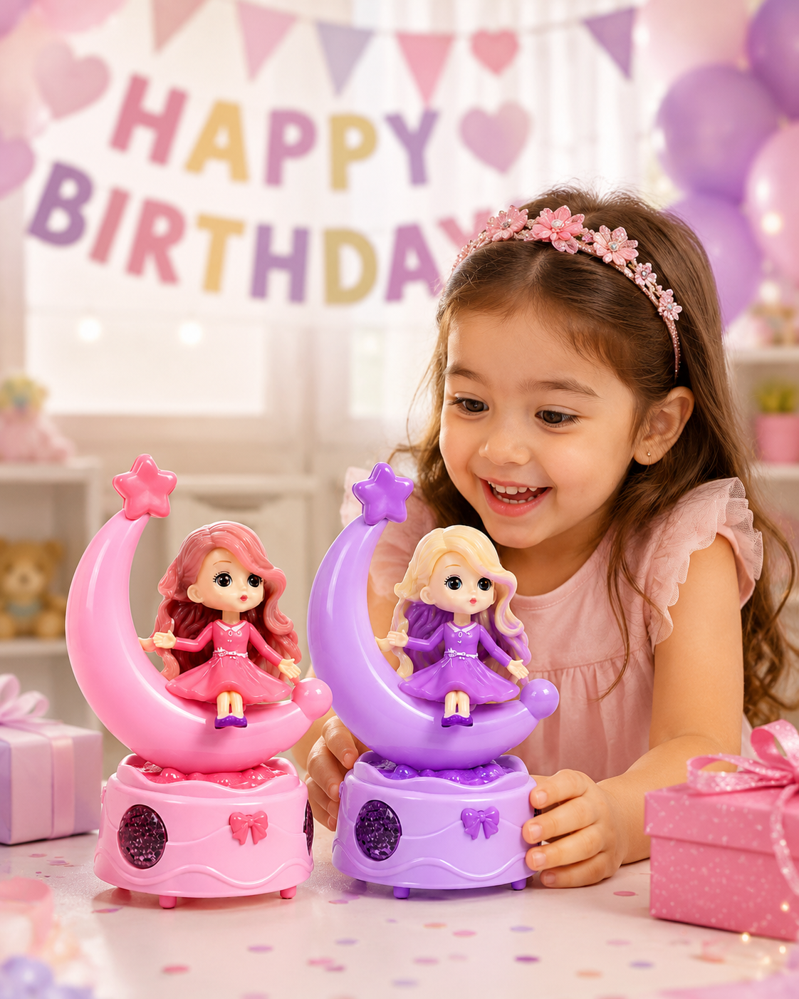 Girls Musical Moon Doll Toy – Battery Operated Princess Doll Sitting on Crescent Moon with Lights & Music – Cute Gift Toy for Girls 3+ Years – Assorted Design - Image 6
