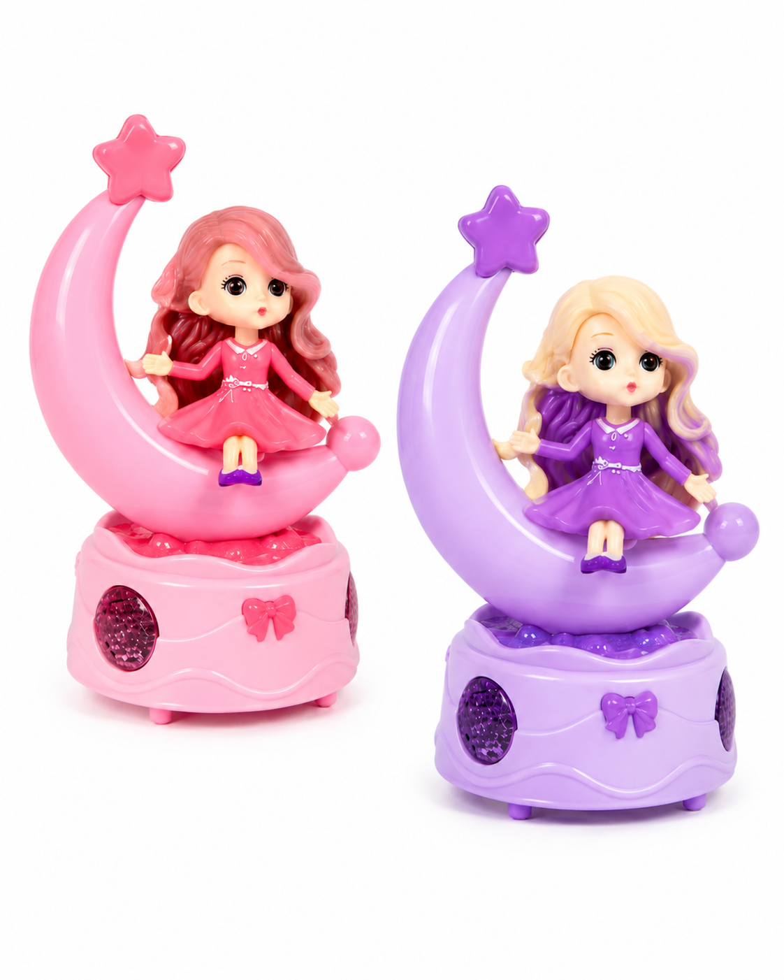 Girls Musical Moon Doll Toy – Battery Operated Princess Doll Sitting on Crescent Moon with Lights & Music – Cute Gift Toy for Girls 3+ Years – Assorted Design