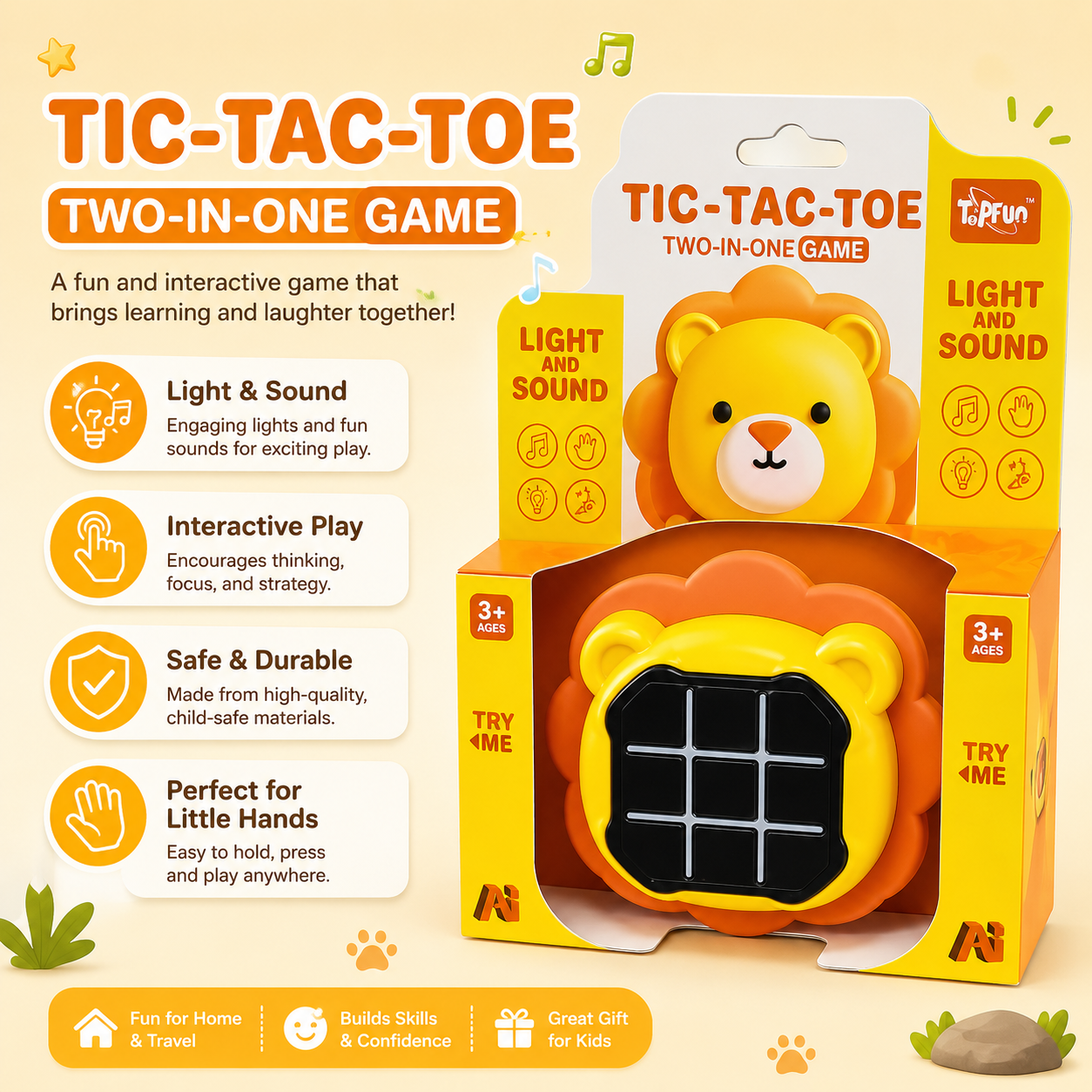 Kids Electronic Tic Tac Toe Game Toy – Light & Sound Interactive Puzzle Board, Memory Flash Game, 2-in-1 Educational Brain Toy for Boys & Girls Age 3+ - Image 7