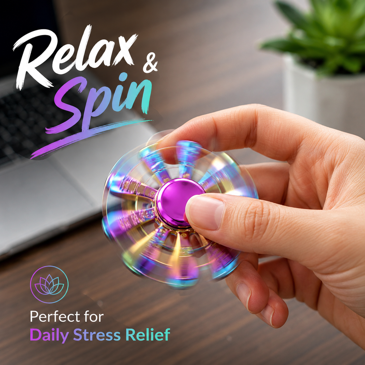 Rainbow Fidget Spinner Toy – Hand Spinner Stress Relief Focus Toy for Kids & Adults, Smooth Spinning Bearing, Assorted Designs - Image 5