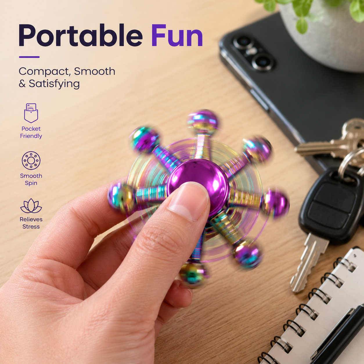 Rainbow Fidget Spinner Toy – Hand Spinner Stress Relief Focus Toy for Kids & Adults, Smooth Spinning Bearing, Assorted Designs - Image 2