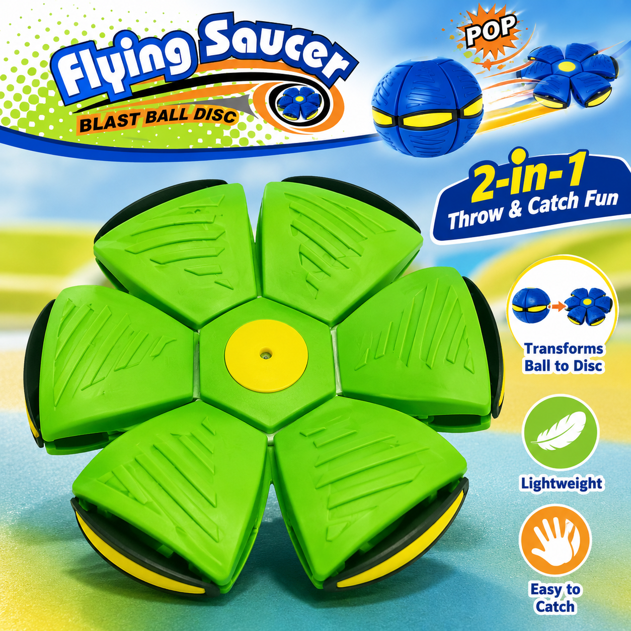 Flying Saucer Blast Ball Disc Toy for Kids – Pop Up Ball & Throwing Disc Outdoor Sports Game, Fun Catch & Throw Play Toy for Boys & Girls 3+ - Image 8